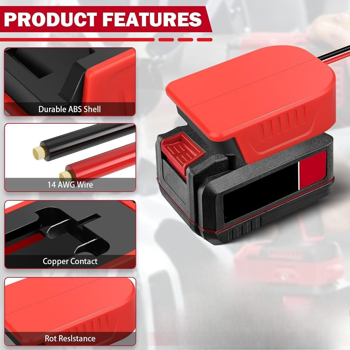 Jumper Cable Clamps Kit for Bauer 20V Battery Jumper Starter Automotive Booster Cables 6Ft 12AWG Power Tool Line for Car Riding Mower Motorcycle