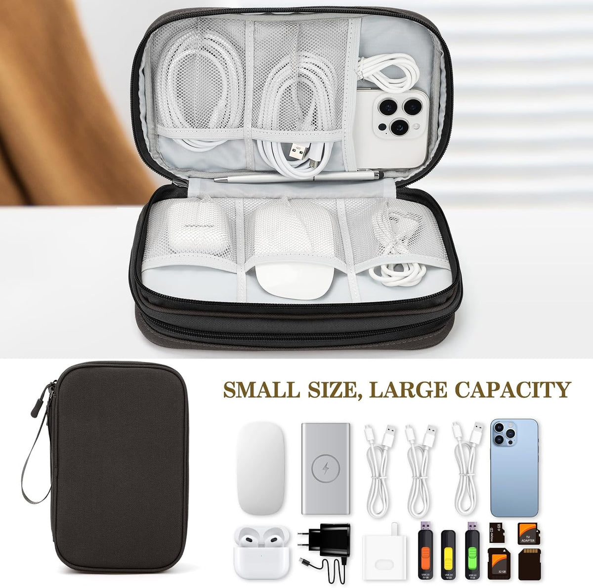 FYY Electronic Organizer, Travel Tech Pouch Bag, Large, Coffee