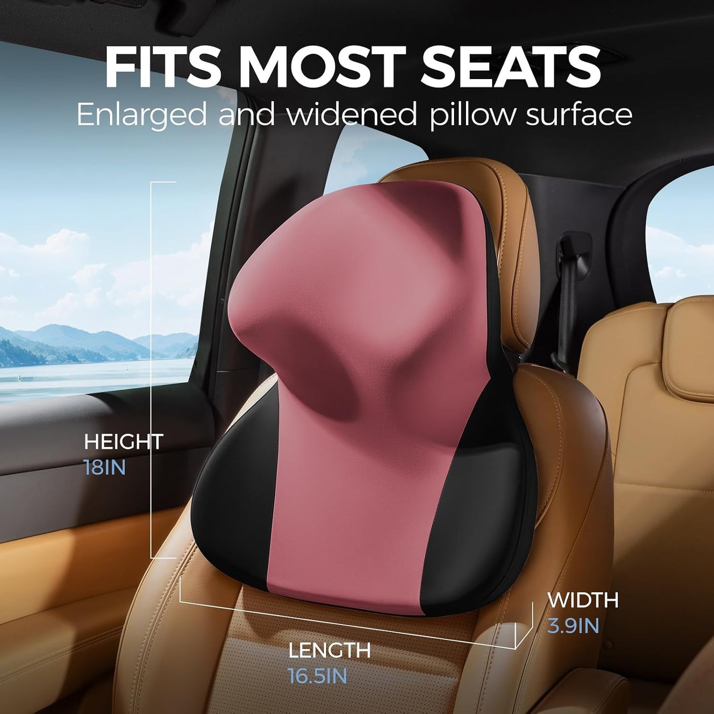 BEBAS Car Headrest Pillow, Ergonomic Neck Pillow with Memory Foam, Enlarged Surface for Head Neck Shoulder Support, Breathable Removeable Car Seat Pillow for Pain Relief(BlackRed, 1 Pack)