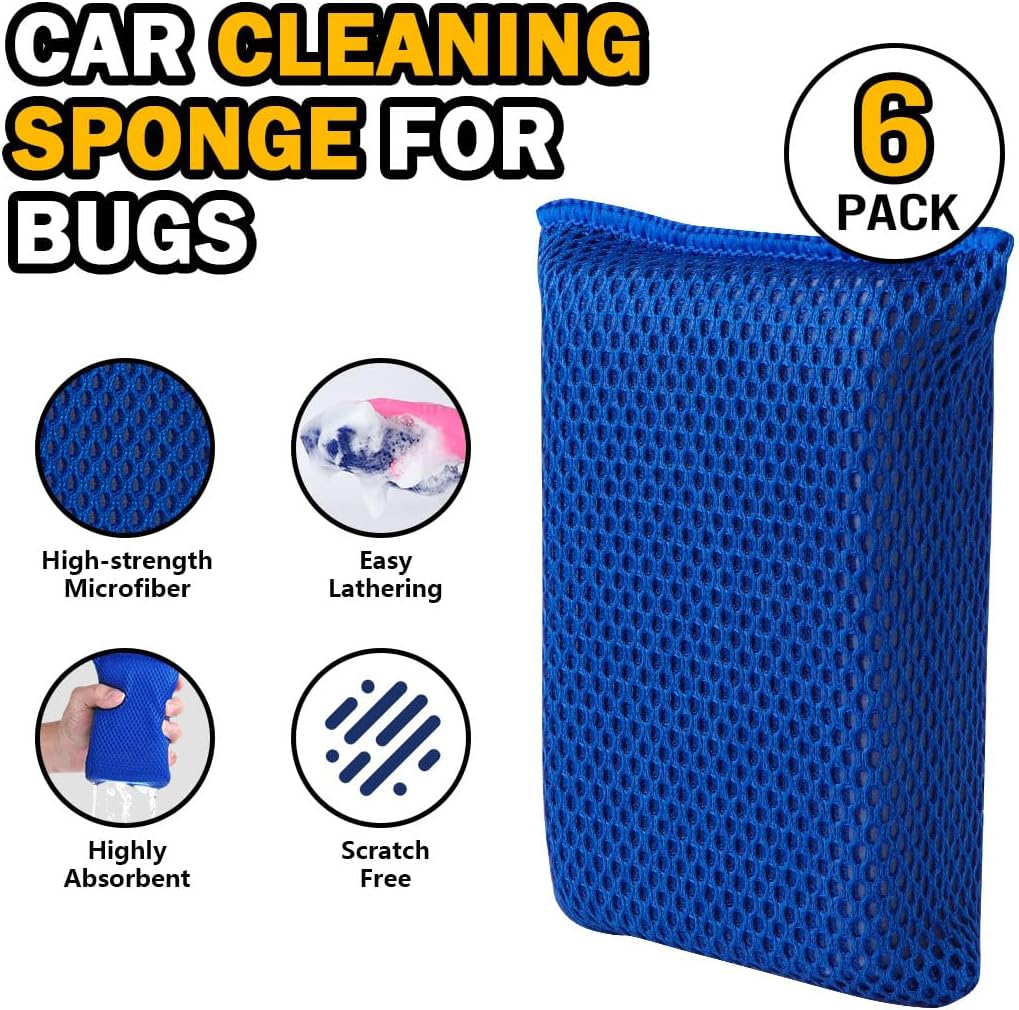 AIDEA Car Wash Sponge 6PK, Microfiber Large Bug and Tar Remover for Cars