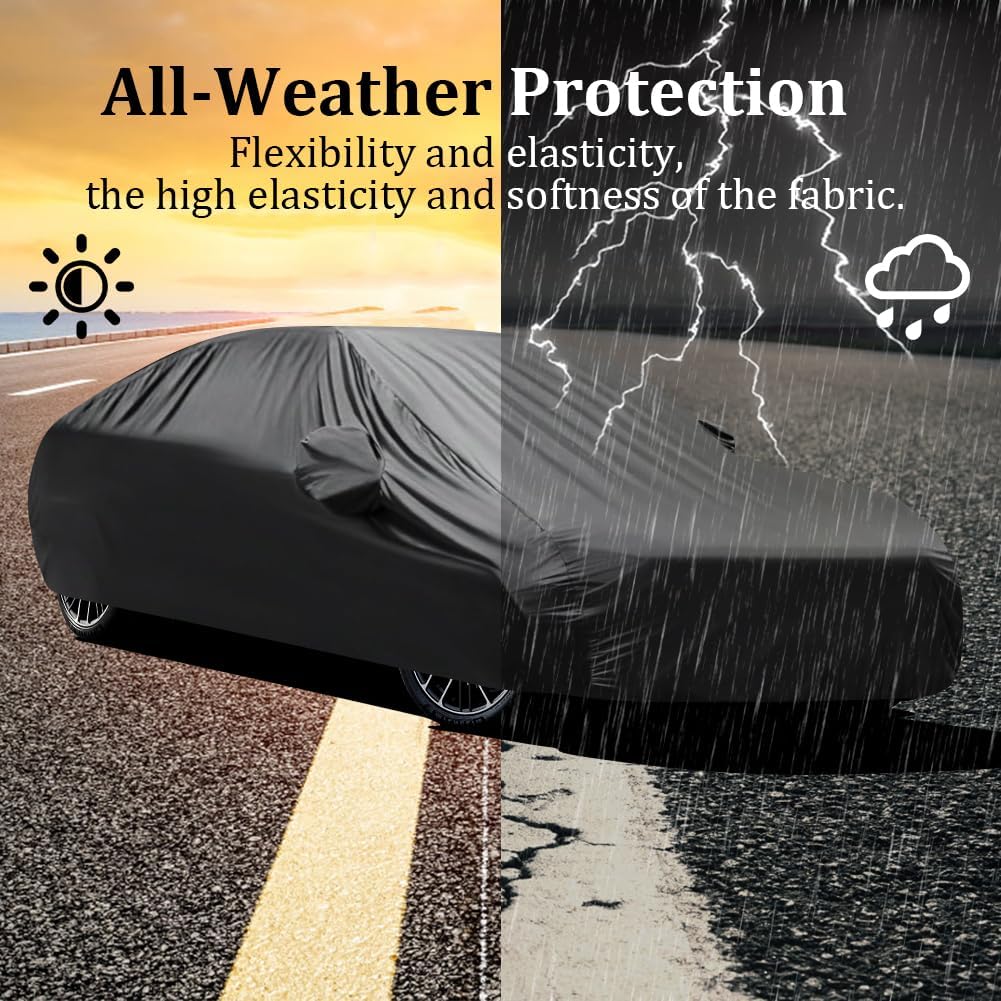 Upgraded Waterproof Stretch Car Cover - All-Weather Protection for Indoor/Outdoor Use, Soft Elastic Fabric Fits 192"-206" Vehicles, Dustproof, Garage & Car Show Ready