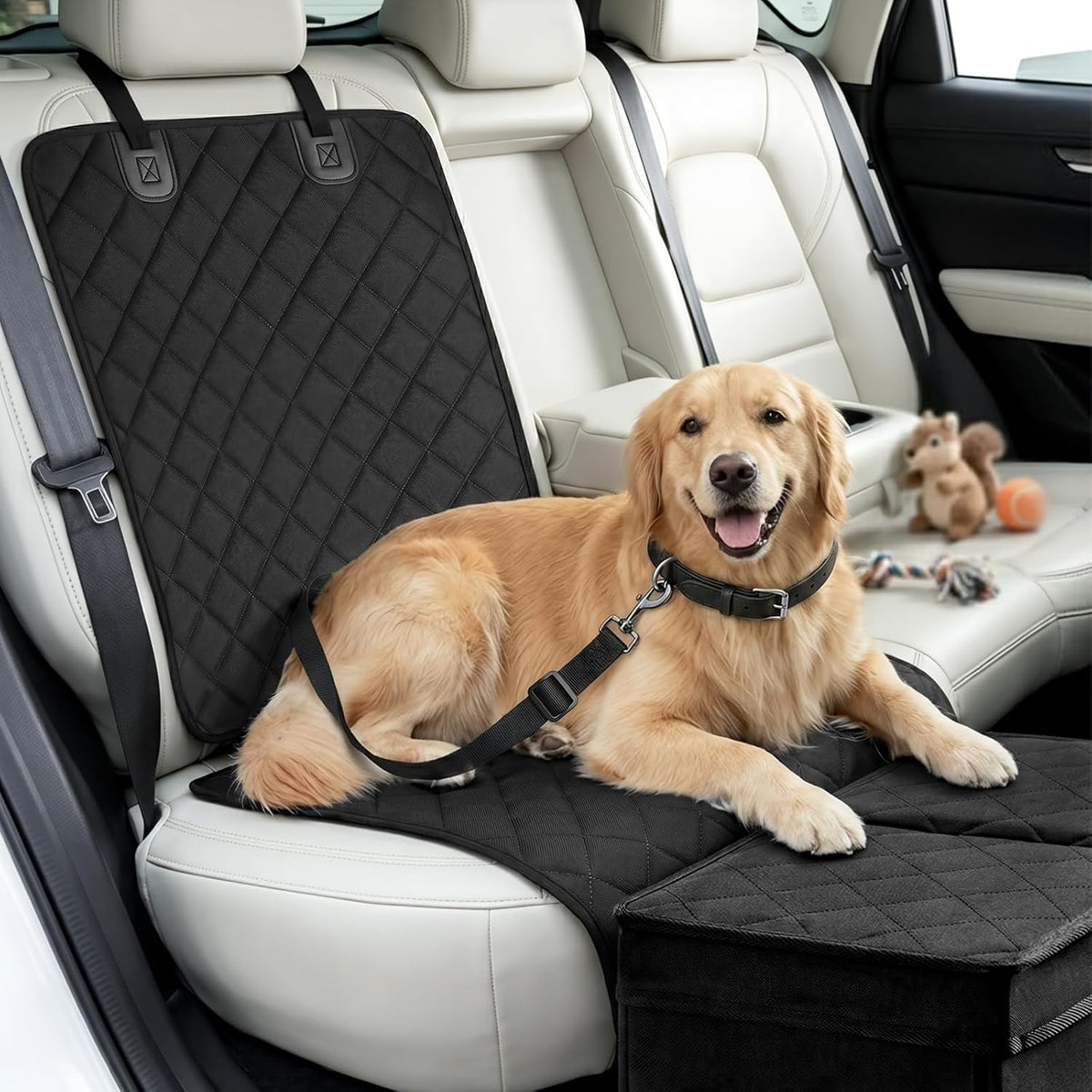 Dog Car Seat Extender with Seat Cover, Front & Back Seat Extender with Storage, Car Organizer for Large Dogs up to 120lbs