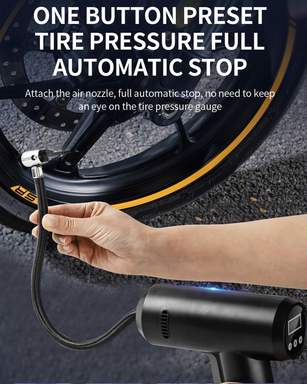 Tire Inflator Portable Air Compressor, 12V DC Auto Air Pump for Car Tires, 150 PSI with Smart Digital Pressure Gauge and Emergency LED Light for Motorcycles, Bicycle, Balloons