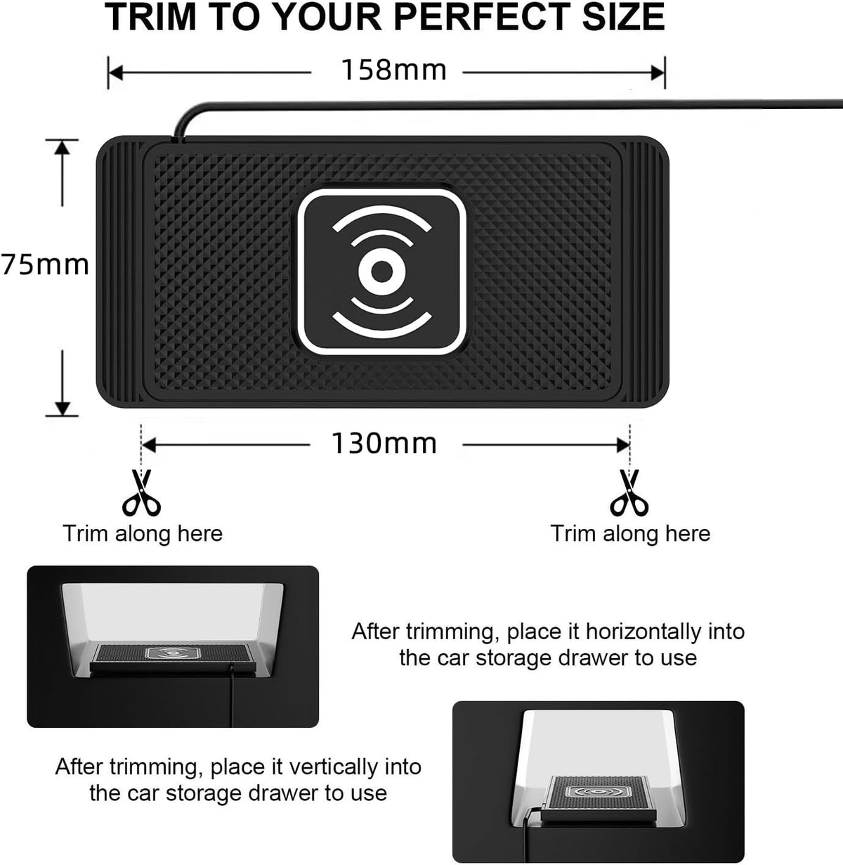 Wireless Charger Car Charging Pad 15W Fast Car Wireless Charger Pad, 15W Fast Charging, Anti-Slip, Universal Qi Compatible with iPhone and Wireless Charging Phones, Black(USB-C)