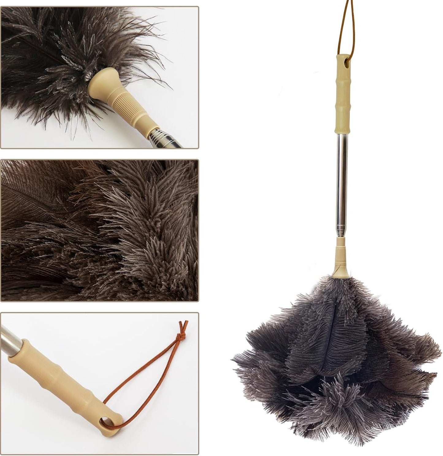 Aldwin Ostrich Feather Duster, 43" Extendable Feather Dusters for Cleaning | Genuine Fluffy Natural Reusable and Washable Handheld Feather Duster for Home, Office, Desk, Furniture, and Car Interior