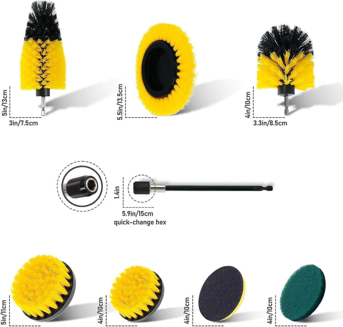 Drill Brush Cleaning Solution Kit - 7 Brushes + 1 Scrub Pad, Power Scrubber for Bathroom, Kitchen, Tiles & Car Cleaning