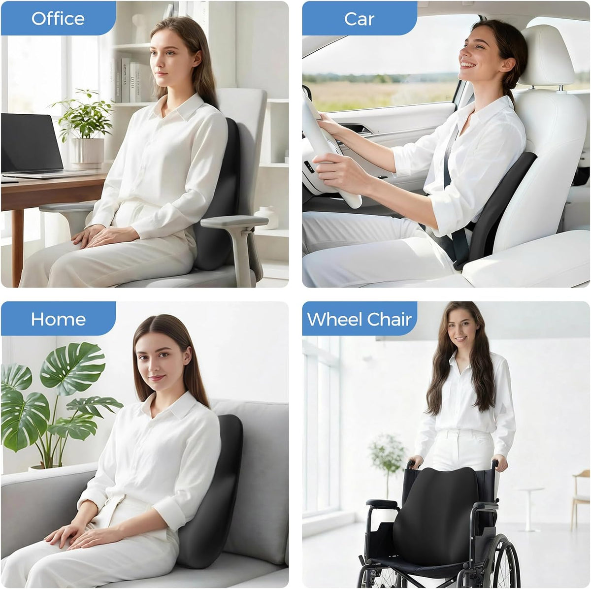BEBAS Ergonomic Lumbar Support Pillow for Car, Memory Foam Car Back Cushion