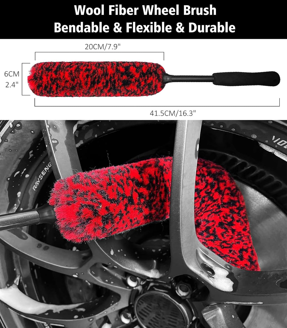 YeewayVeh 4Pack Car Wheel Cleaning Kit, Bendable Rim Brush Set, Red