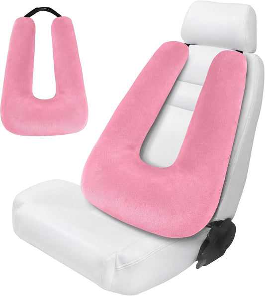 Travel Pillow,Car Pillow for Kids on Road Trip,Head and Neck Support,Pink | Car Travel Essentials Sleeping Pillow for Kids and Adults with Adjustable Strap,Plush Faux Fur, High-Resilience PP Cotton