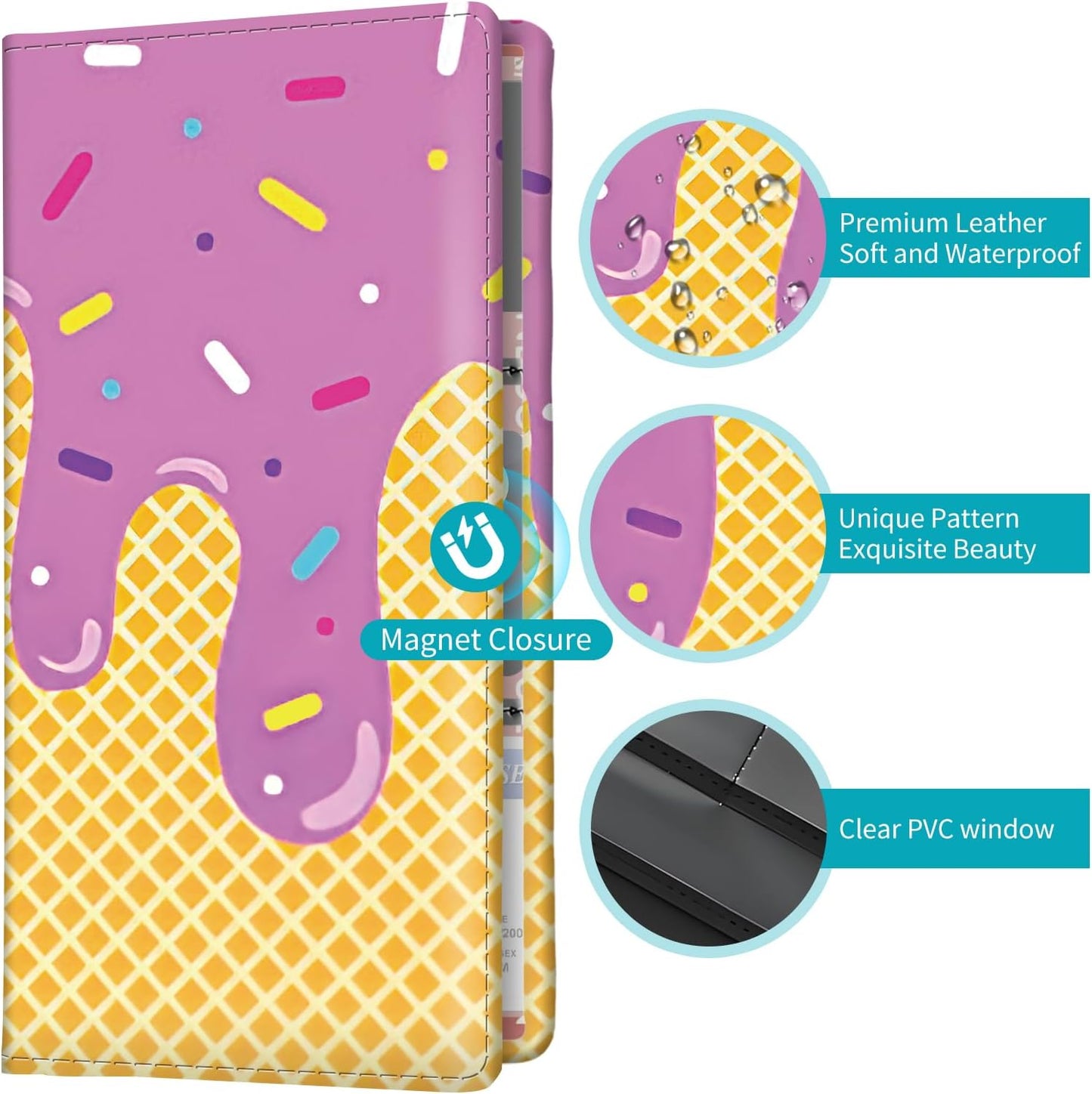 Car Registration and Insurance Holder with Magnetic Shut, Cute Vehicle Glove Box Car Organizer, Premium Interior Car Accessories for Women Men Cute Cake Pattern