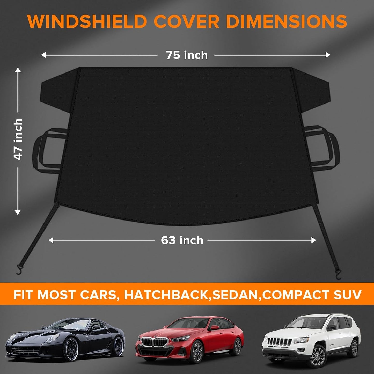 Car Windshield Cover for ice and Snow Double Fixing Easy Removal Windshield Snow Cover Protector with Side Mirror Cover Windproof Sunshade Cover for Cars, SUVs, Trucks, Vans (75"x47")