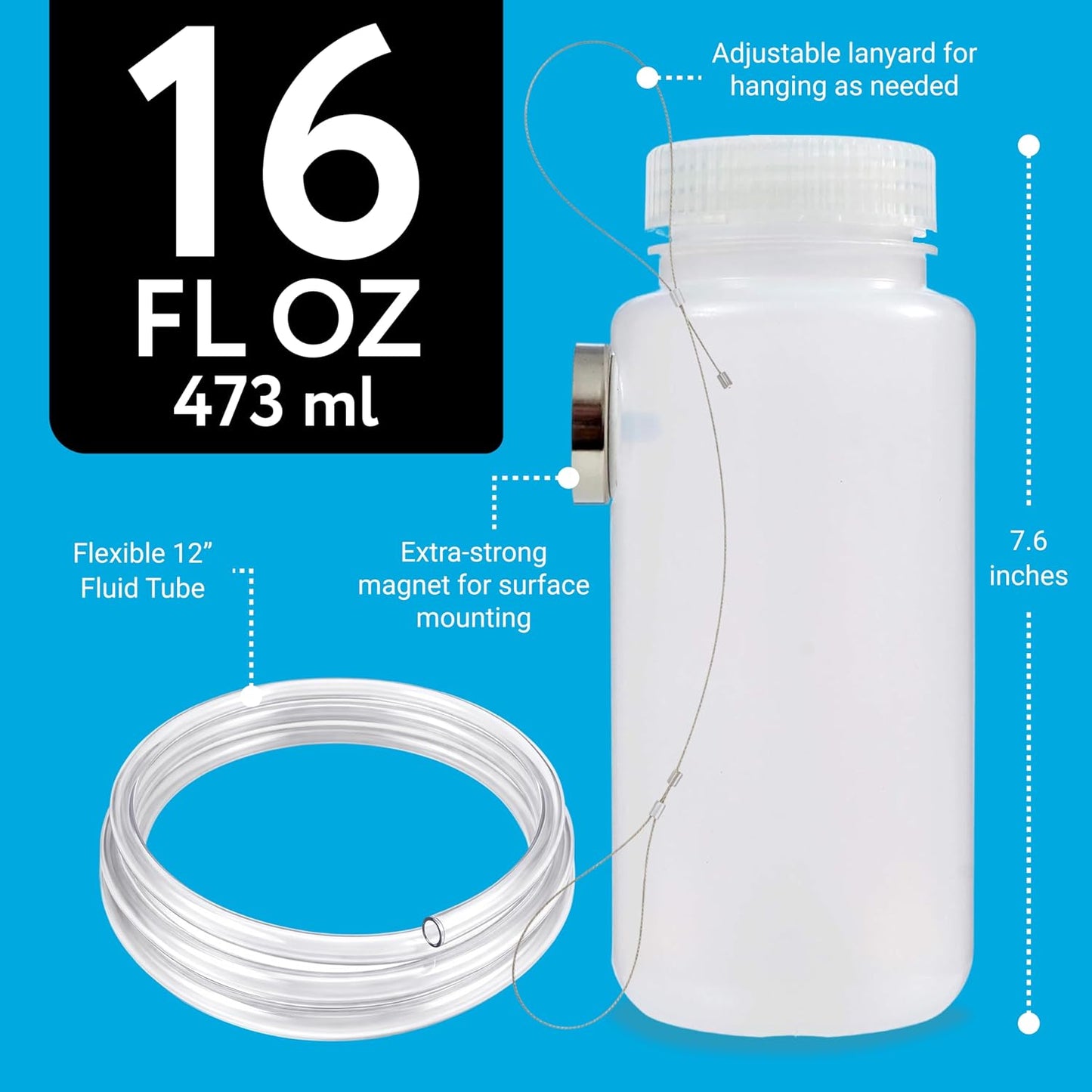 Mission Automotive Brake Bleeder Kit - 16 Oz, White - Brake Fluid Bleed Kit & Magnetic Bleeder Bottle with Lanyard