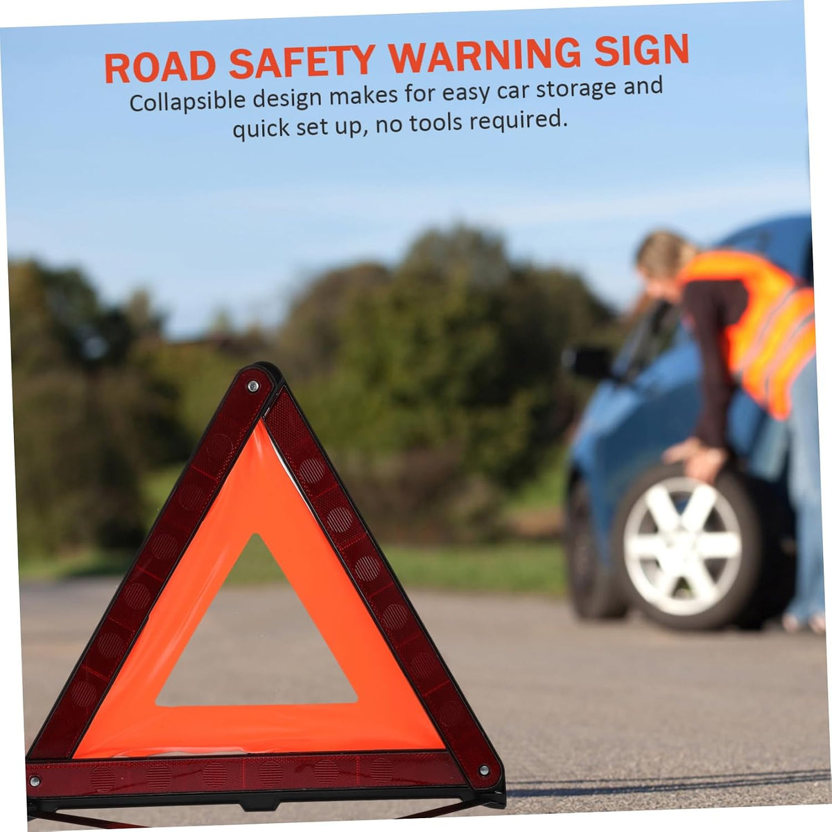 Alipis Triangle Warning Sign 3 Piece Pack Roadside Car Emergency Red