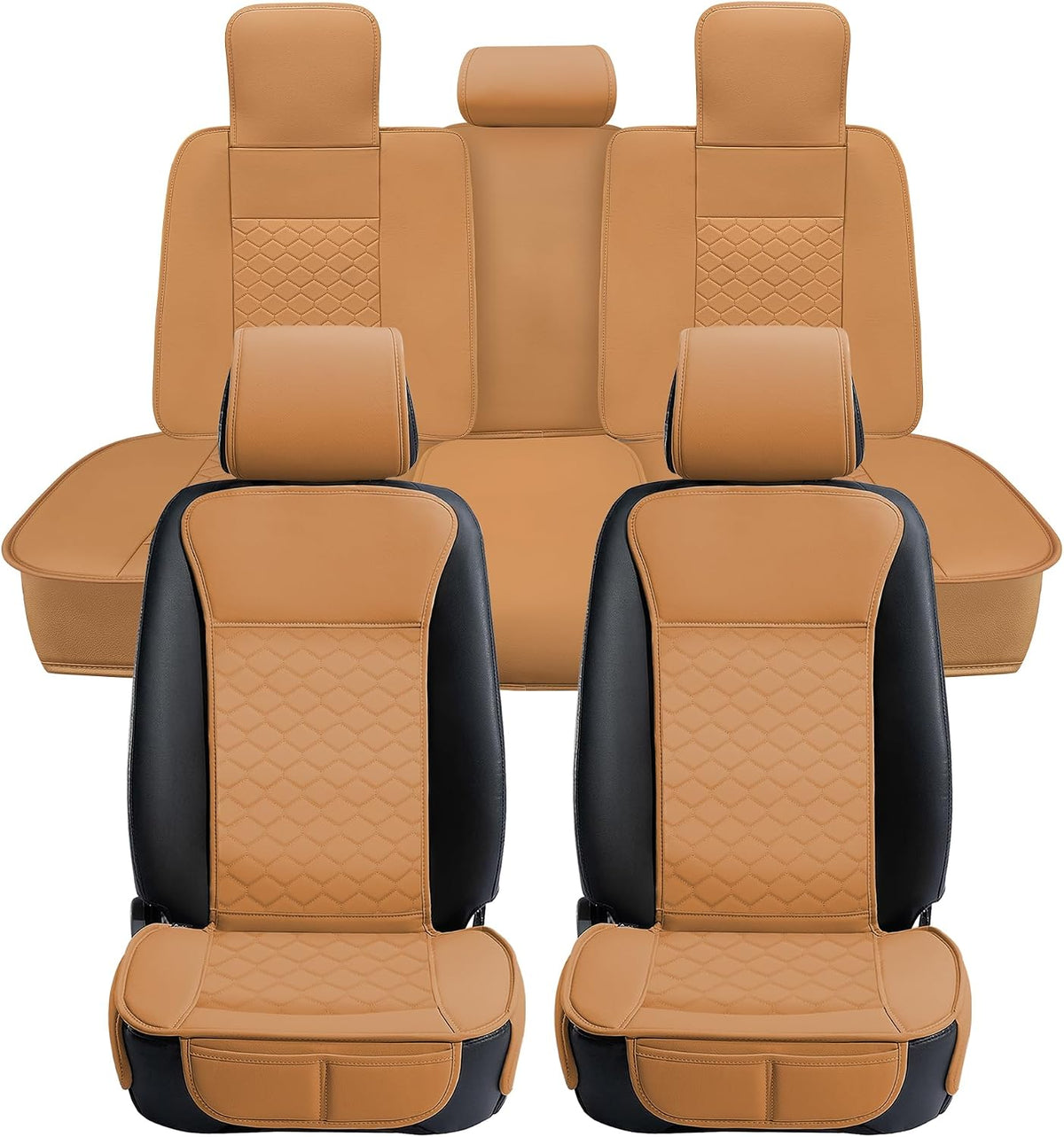 Elantrip Car Seat Cover Full Set Leather Waterproof Front Rear Cognac