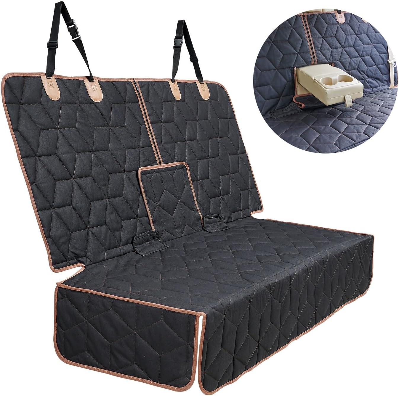 Petiza Dog Car Seat Cover for Back Seat, Heavy-Duty Non-Slip Waterproof Car Bench Protector for Pets,Compatible with Middle Armrests ，Dog Seat Cover Universal for Cars Trucks and SUVs