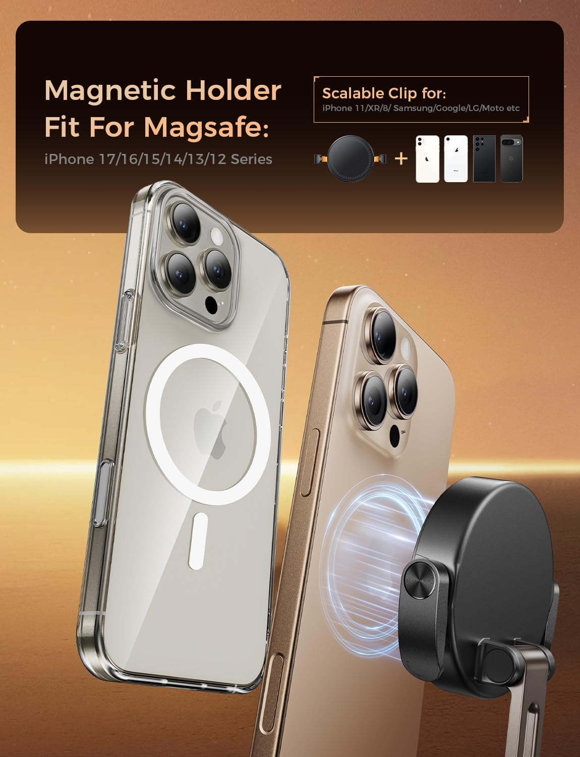 MAGIC JOHN for Magsafe Car Mount, Magnetic Phone Holder for Car