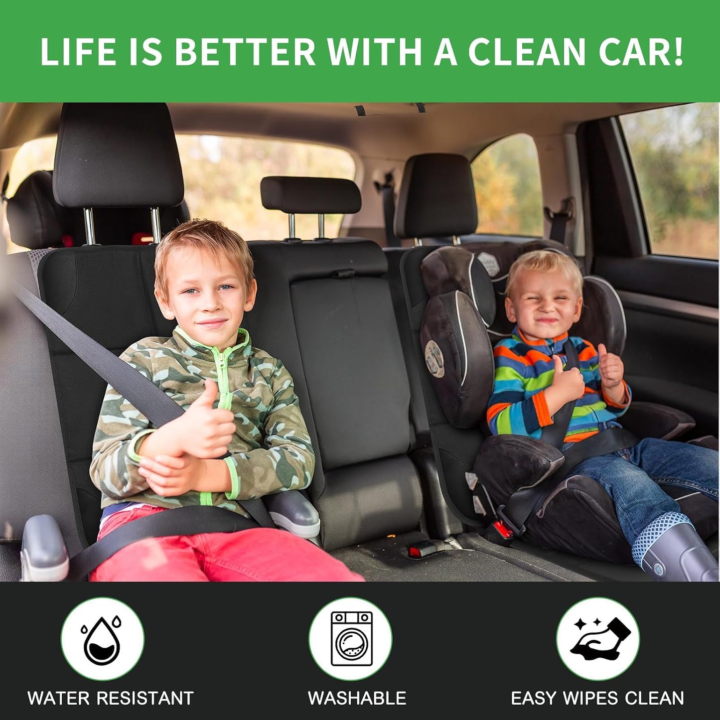 Aurelema 4 Pack Non-slip Car Seat Protector and Backseat Organizer Kick Mat with Tablet Holder, Large Waterproof Car Seat Protector with Storage Pockets for Leather and Fabric