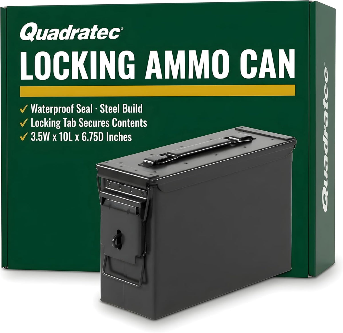 Quadratec 7.62mm Ammo Can, Black - Waterproof Ammo Box - Steel Ammo Storage Case - Fits Jeep Wrangler CJ YJ TJ JK JL & Gladiator JT - Overlanding, Tools, First Aid & Tow Recovery Gear Storage