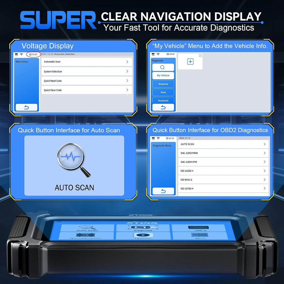 XTOOL D6 OBD2 Scanner Engine ABS SRS Transmission All System Car Scanner