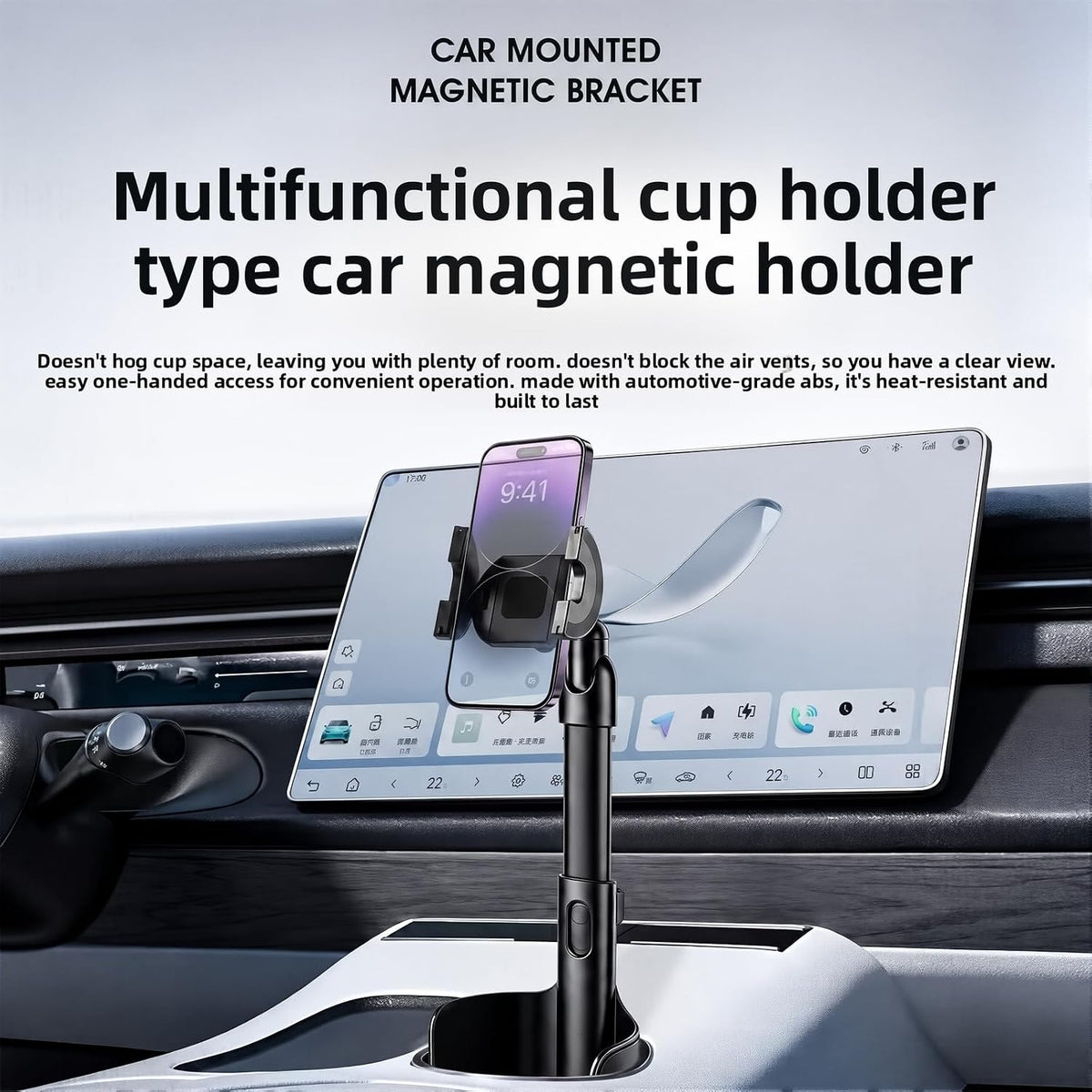 Car Cup Holder Phone Mount, 2‑in‑1 Magnetic & Clamp Car Phone Holder, Telescopic Adjustable 360° Rotatable Cup‑Slot Phone Mount for Most Smartphones, Fits Most Cars with Round Cup Holders