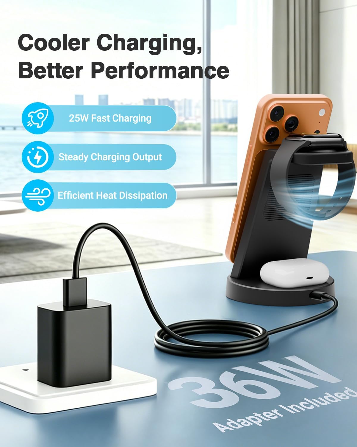 25W MagSafe Charging Station, 3-in-1 Magnetic Wireless Charger for Apple