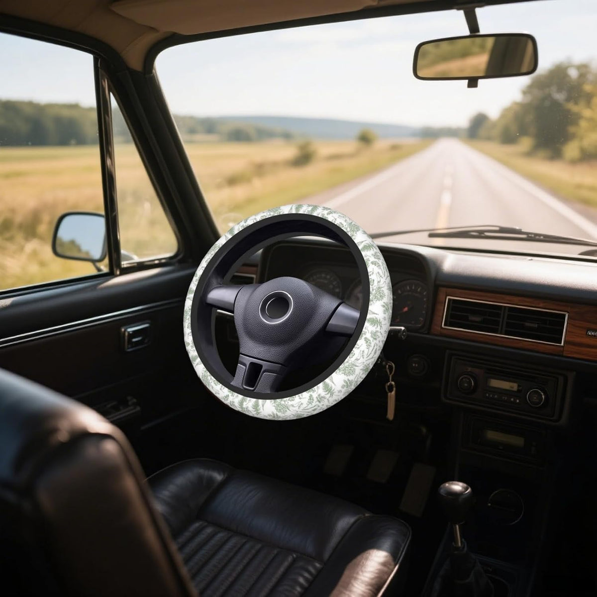 Neoprene Universal Steering Wheel Cover - Green Plants