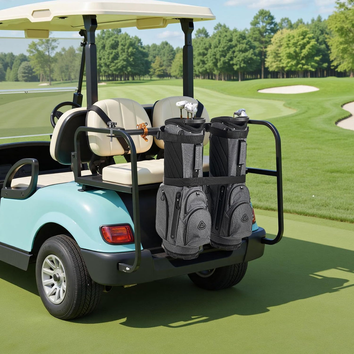 VEVOR Golf Cart Bag Holder, Compatible with Yamaha, EZGO, Club Car, Most Golf Cart Rear Seat with 1.2 Inch Square Tubes, Adjustable Rear Seat Carts Club Holder with Strap, No Drilling Required
