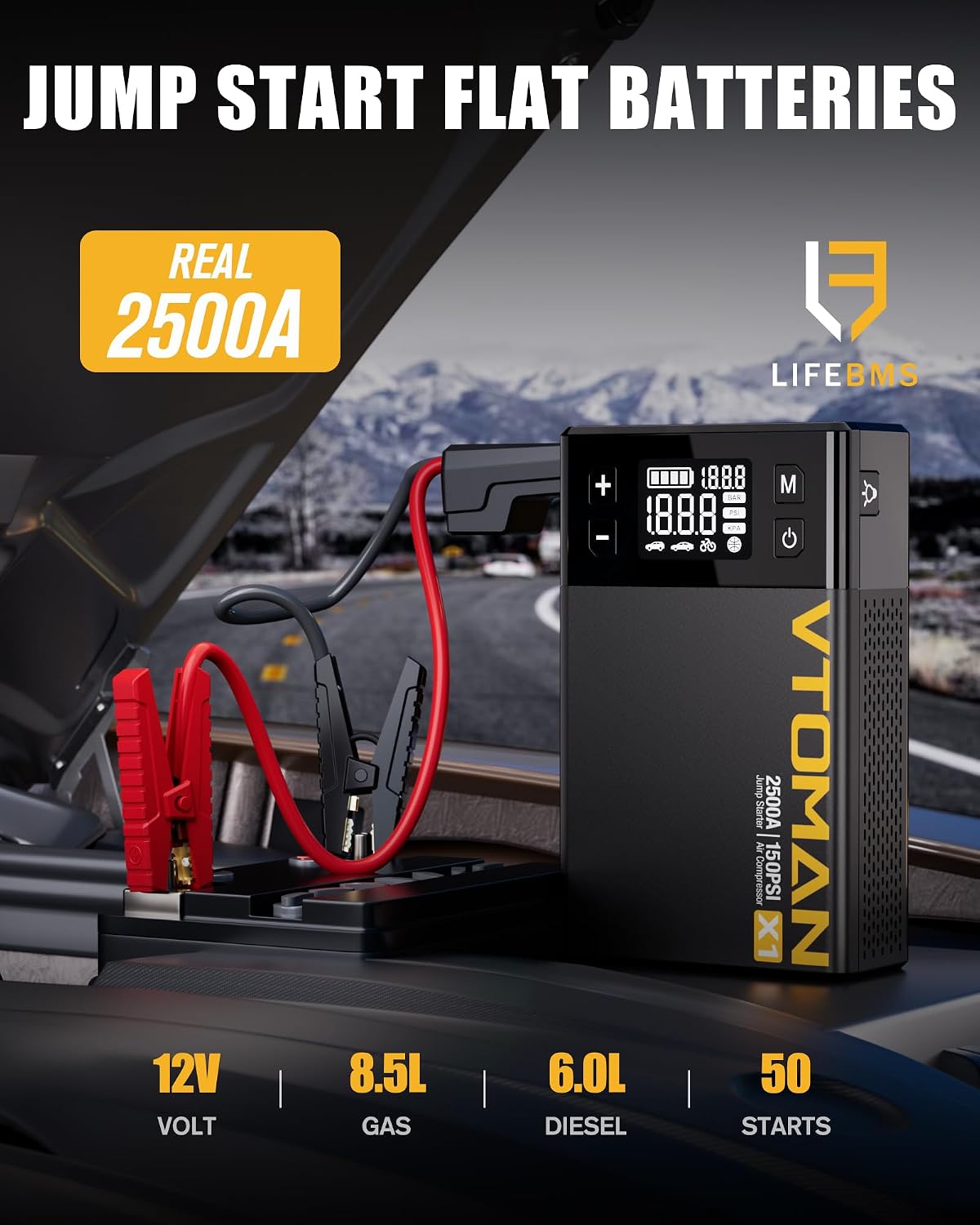 VTOMAN X1 Jump Starter with Air Compressor for Up to 8.5L Gas/6L Diesel