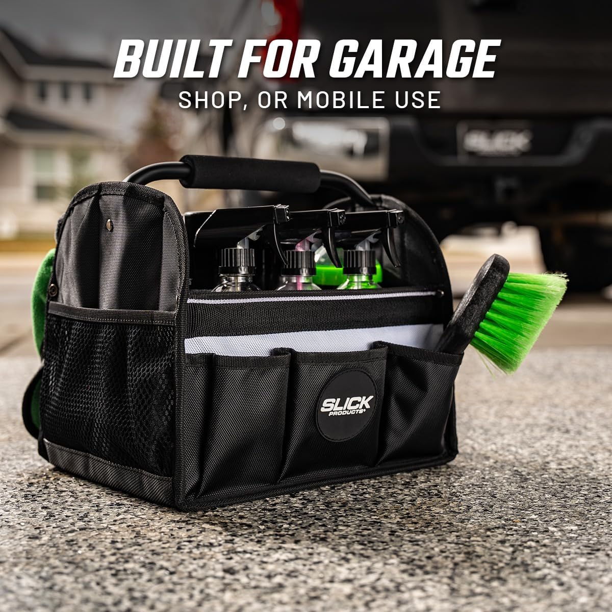 Slick Products Mobile Detailing Storage Caddy – Car Wash Organizer Tote for Detailing Supplies, Tools & Cleaning Products – Heavy-Duty Portable Storage with Carry Handle