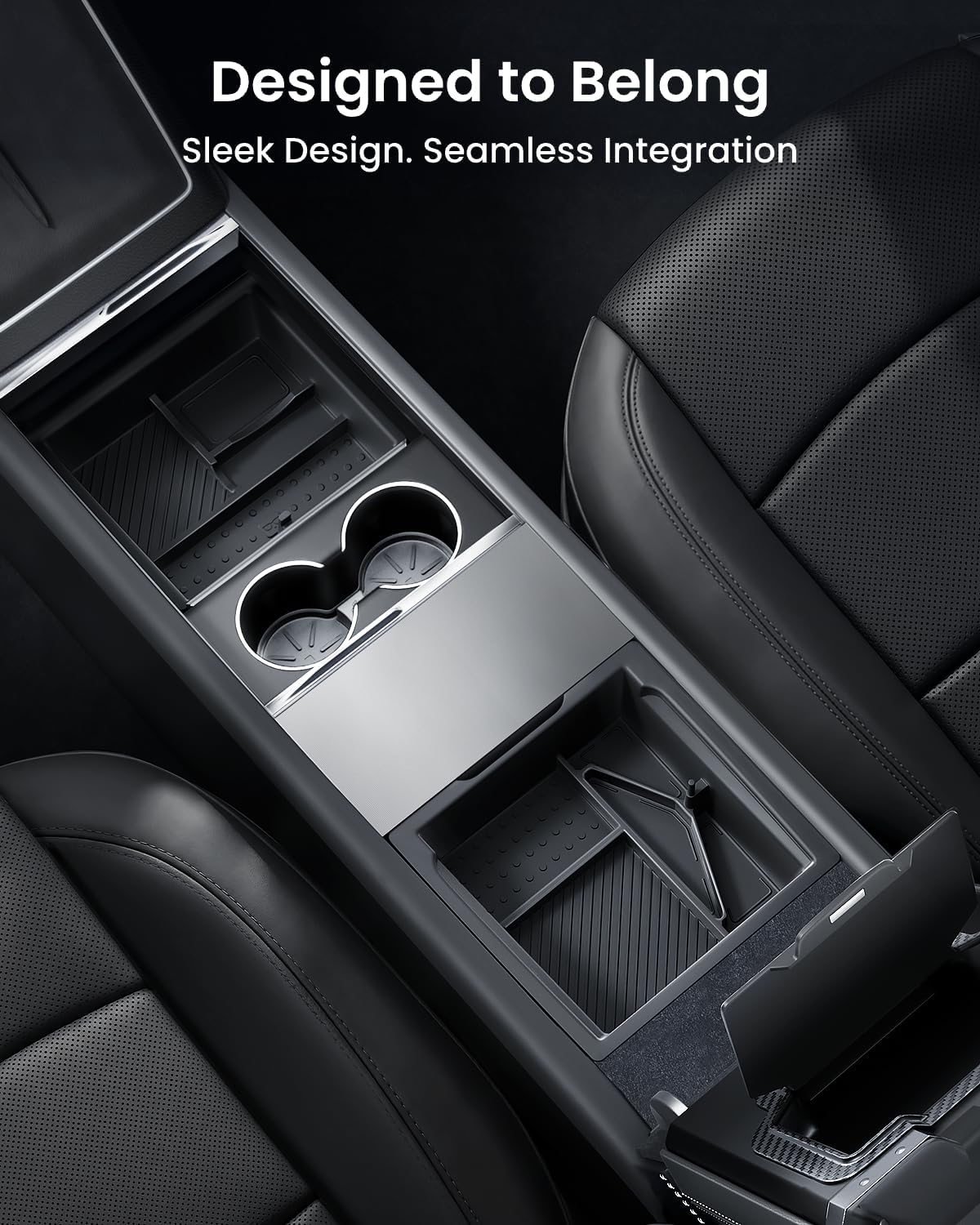 REEVAA 4-in-1 Center Console Organizer Set for Tesla Model Y Juniper & Model 3 Highland 2024/2025/2026, [Maximize Space, Zero Interference], Storage Trays with Odorless Pure Silicone Liners, Black