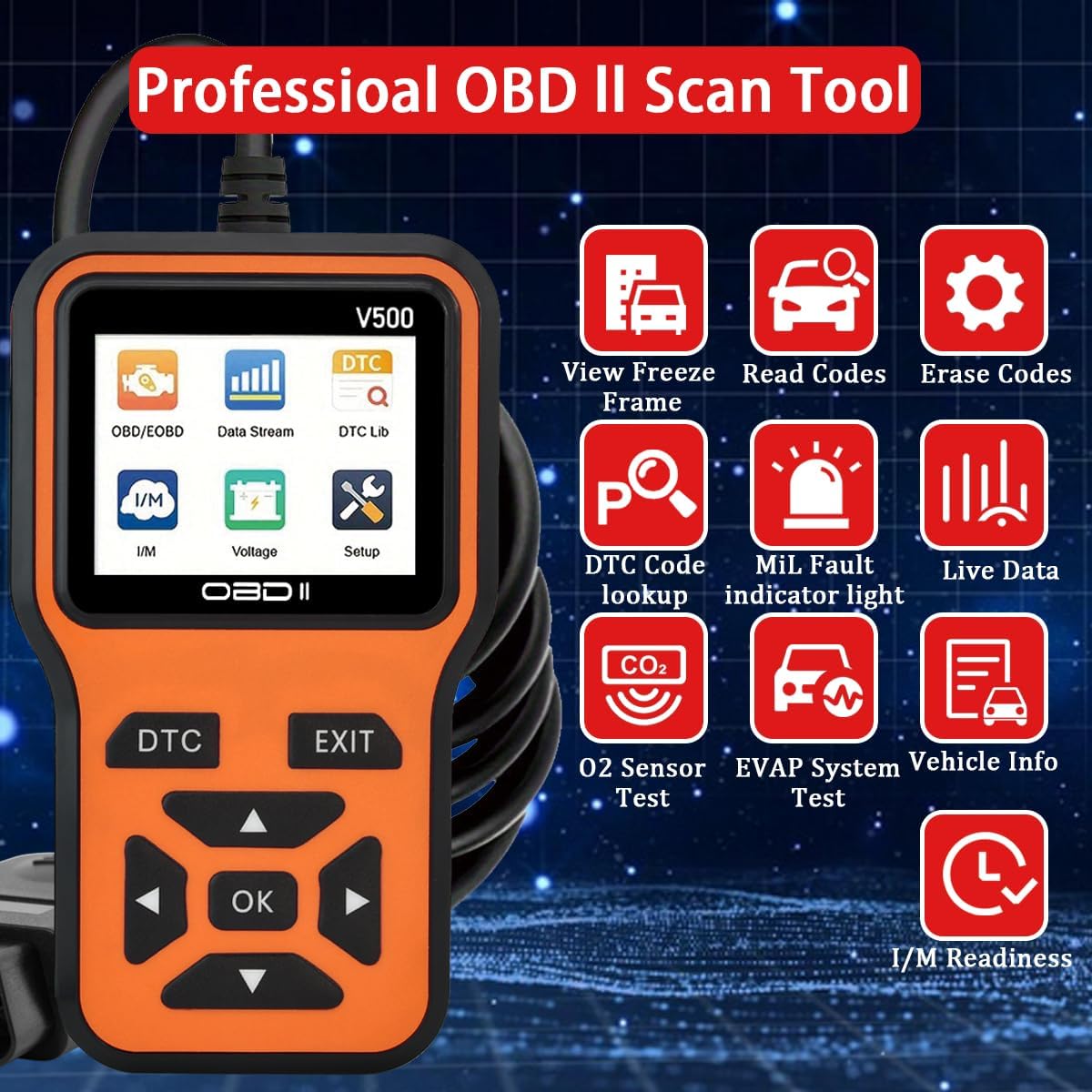 OBD2 Scanner Diagnostic Tool - Check Engine Light Code Scanner Tool with Reset, DTC, Data Stream, I/M Readiness, Car & Truck Scan Tool for All Vehicles Since 1996, escaner automotriz