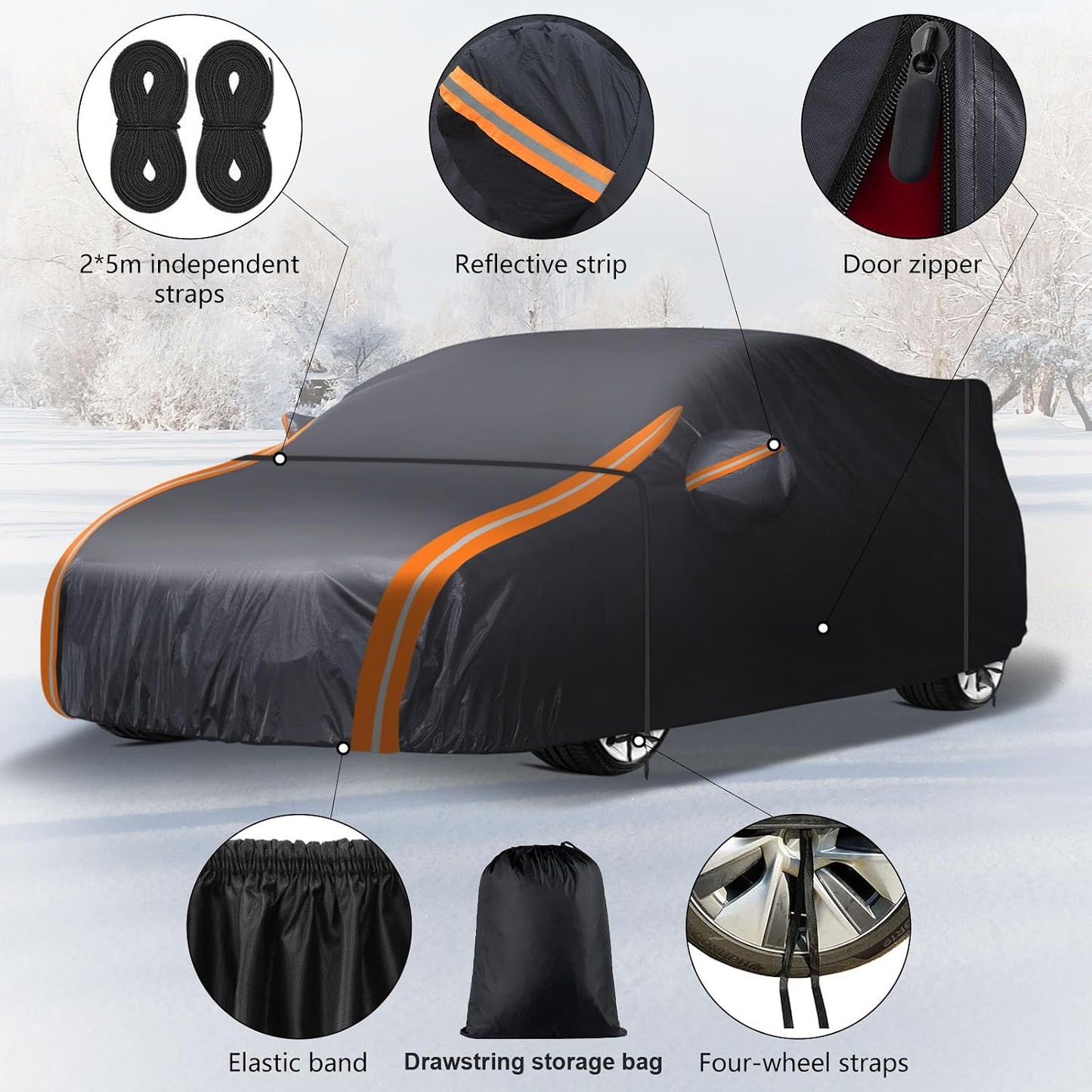 8-Layer All Weather Waterproof Car Cover Custom Fit for Subaru WRX Impreza STI 2007-2025, Lab-Verified Snow/Rain/UV Protection - Zipper Door & Storage Bag