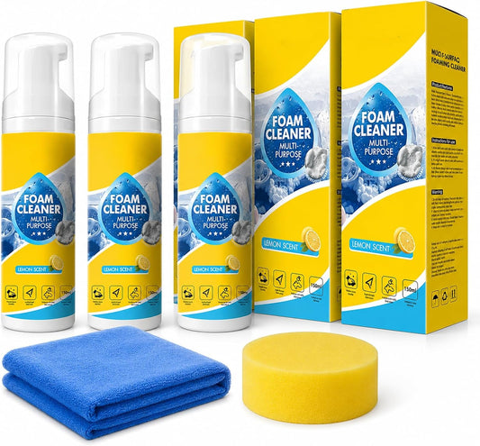 4-in-1 Multi-Enzyme Foam Cleaner 5oz, All Purpose Cleaning Spray and Multi Purpose Foam Cleaner for Kitchen Grease Care, Bathroom Tiles, Car Interior, Sofa Upholstery, Carpet (3PCS)