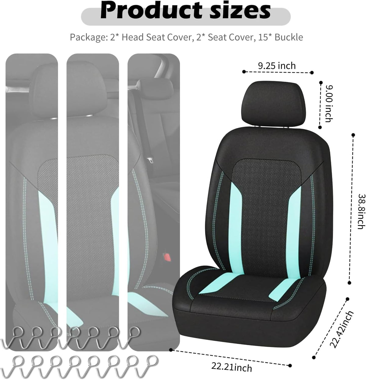 2 Pack Universal Car Seat Cover with Breathable Mesh Backrest,Comfortable Car Seat Protector with Foam Padding and Retaining Buckle,Highly Elastic Car Seat Covers Full Set (Mint)