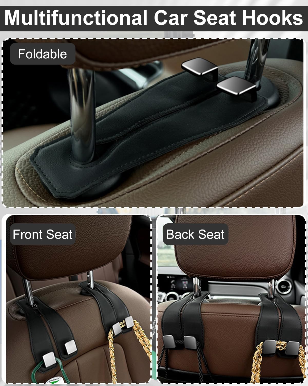 Headrest Hooks for Car, Car Seat Back Organizer Storage Hook, Black