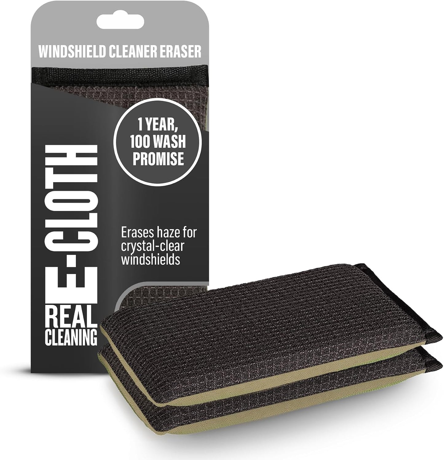E-Cloth Windshield Haze Eraser - Interior Windshield & Car Window Cleaner Tool, Keeps Mirrors Clean, Spot Washes Inside Glass, Car Cleaning Supplies, Microfiber Sponge, Streak Free Finish - 2 Pack