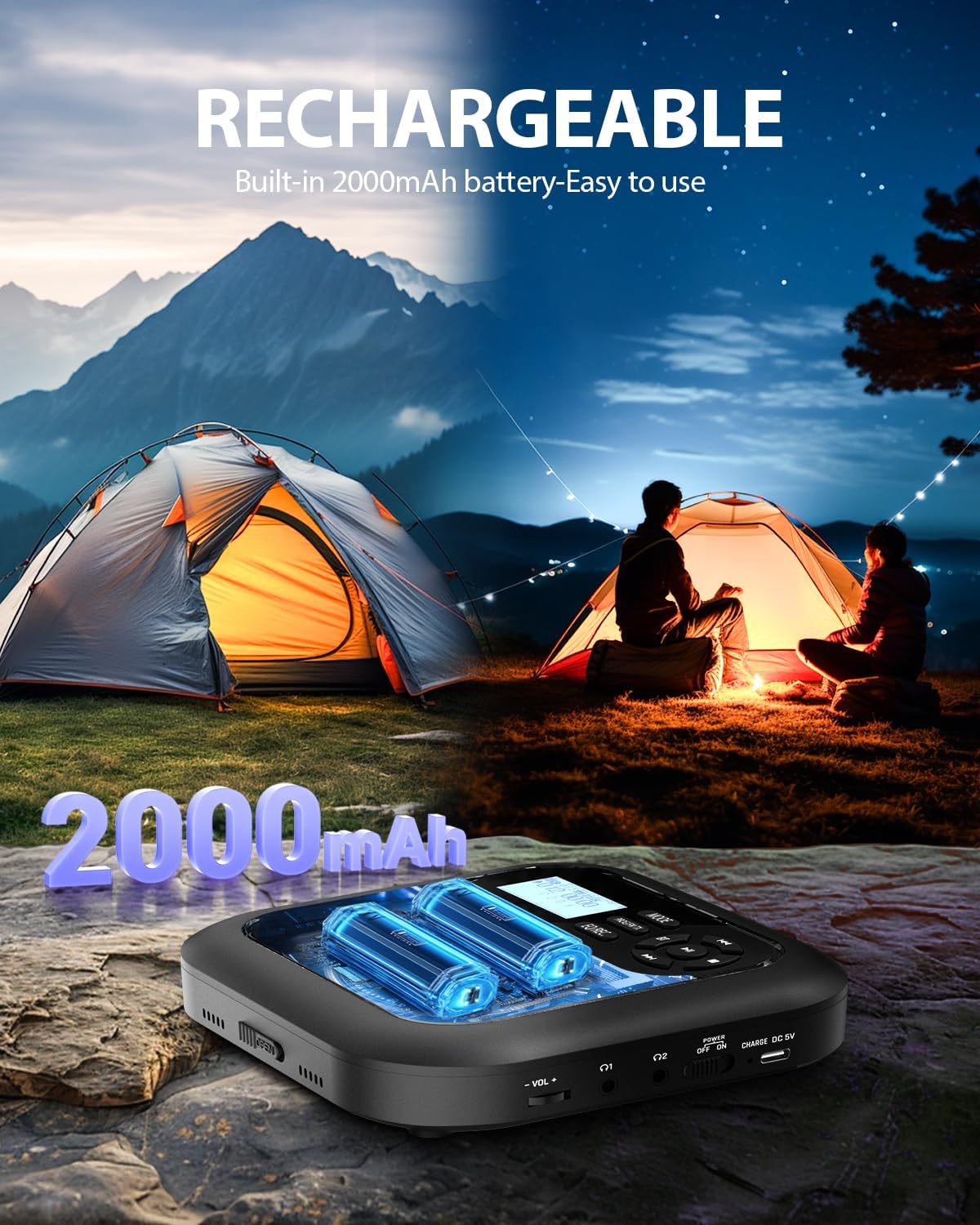 Bluetooth CD Player Portable with FM Transmitter and Dual Speakers