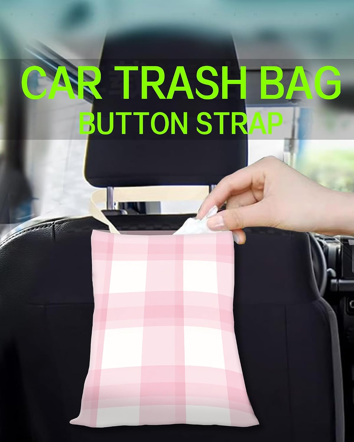 Car Trash Can, Durable Hanging Car Trash Garbage Bag, Cute Automotive Garbage Cans Organizer, Cute Pink Plaid