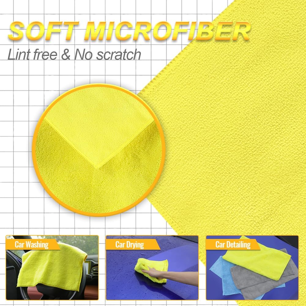Car Wash Towels 16x16 - Microfiber, Yellow 6-Pack