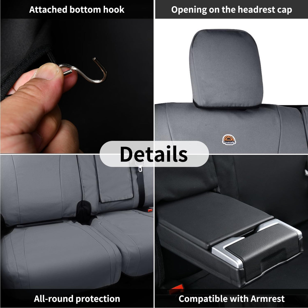 Coverado Rear Car Seat Covers, Waterproof Canvas Seat Protector for Car Seat Cushions for Kids & Dogs, Seat Covers Compatible with 2015-2026 Ford F150&2017-2026 Ford F250 F350 F450(Gray, 2PCS)