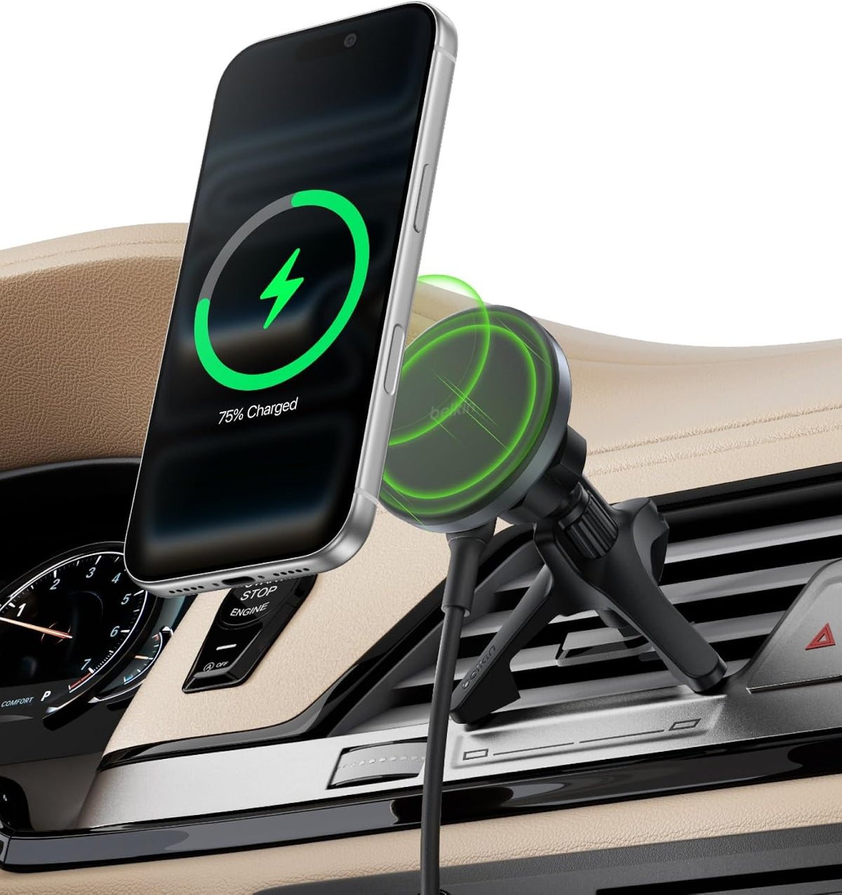 Belkin Qi2 15W Magnetic Wireless Vent Mount, Fast Charging Car Charger