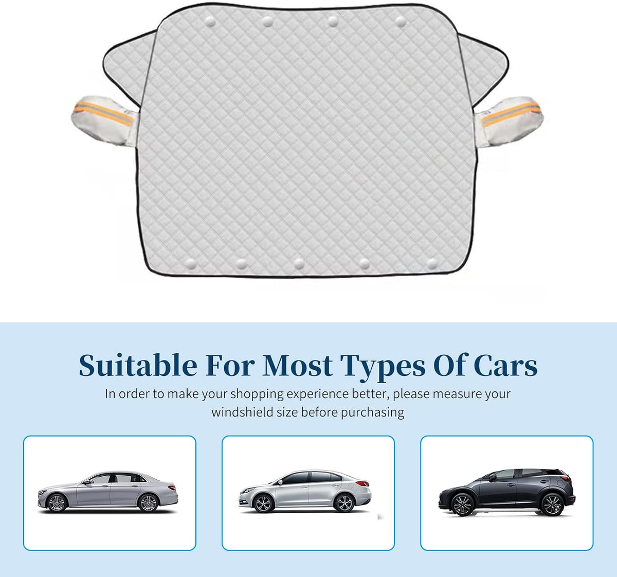 Car Windshield Snow Cover, Magnetic Windshield Snow Cover 4-Layer Protection for Snow, Ice, Frost, Sunlight, Car Windshield Cover with Side Mirror Protector Fit for Most Cars Sedan Compact SUV