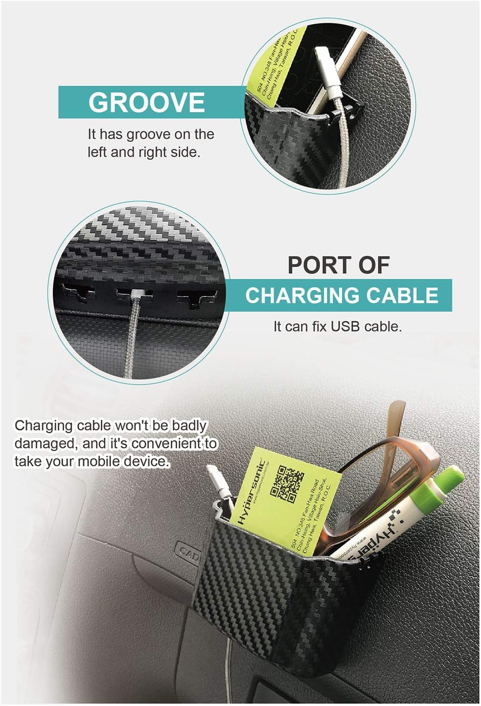 Hypersonic Front Seat Car Organizer Universal Vehicle Dashboard Pocket Holder Plastic Black Cargo Storage Box Holds Phone Money Cards Keys Glasses Remote