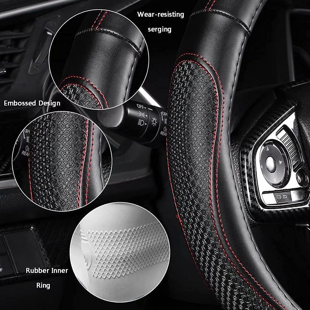 Microfiber Leather Steering Wheel Cover, Anti-Slip Soft Breathable, Full Surround Universal Fit 15 Inch (Red)