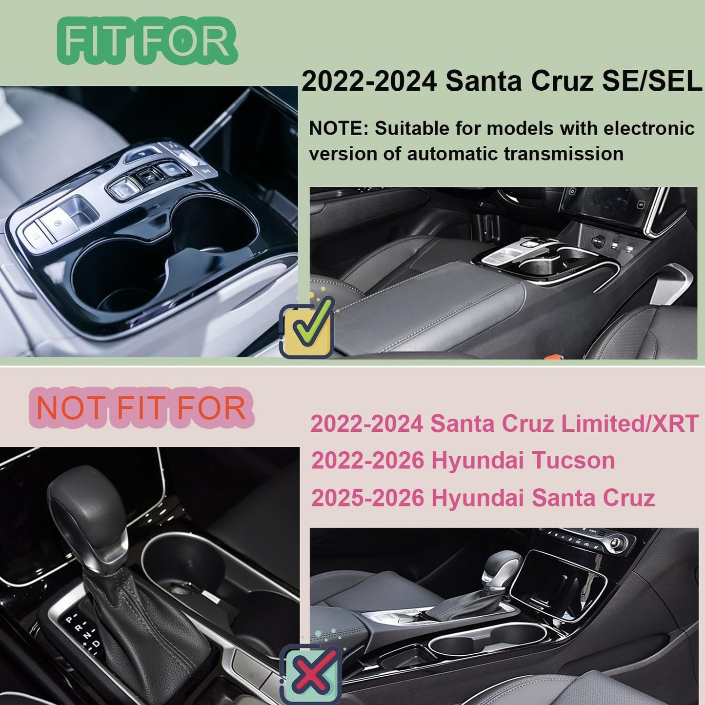 Upgraded Design Center Console Organizer Tray for Hyundai Santa Cruz 2022-2024 - Custom Fit Armrest Insert, Non-Slip ABS Matte Black (Fits SE/SEL Only, Excludes Limited & XRT)
