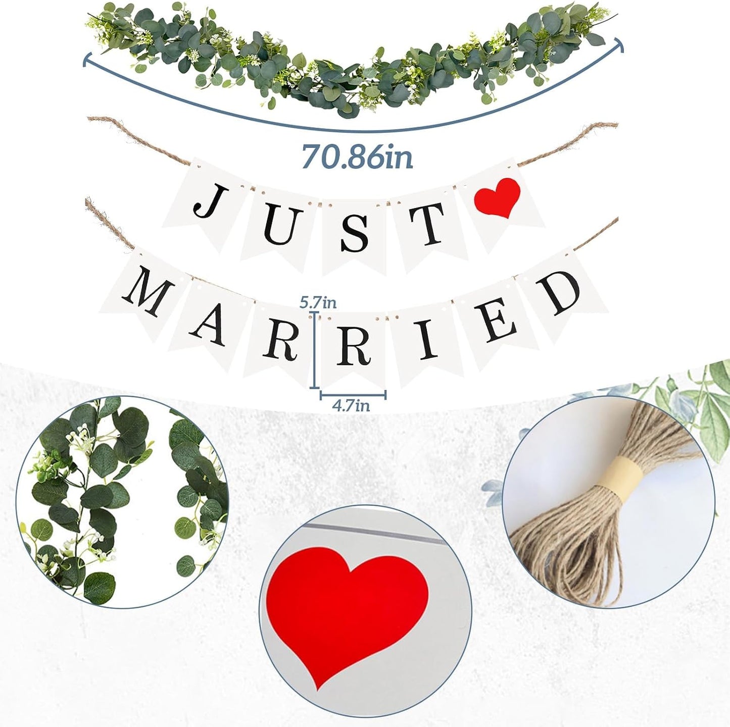 Just Married Car Decorations Kit Wedding Car Decor with Artificial White Roses Banner Flower Vine Tulle Ribbon Sign Stickers Getaway Car Accessories for Bride and Groom Send Off SUV Truck