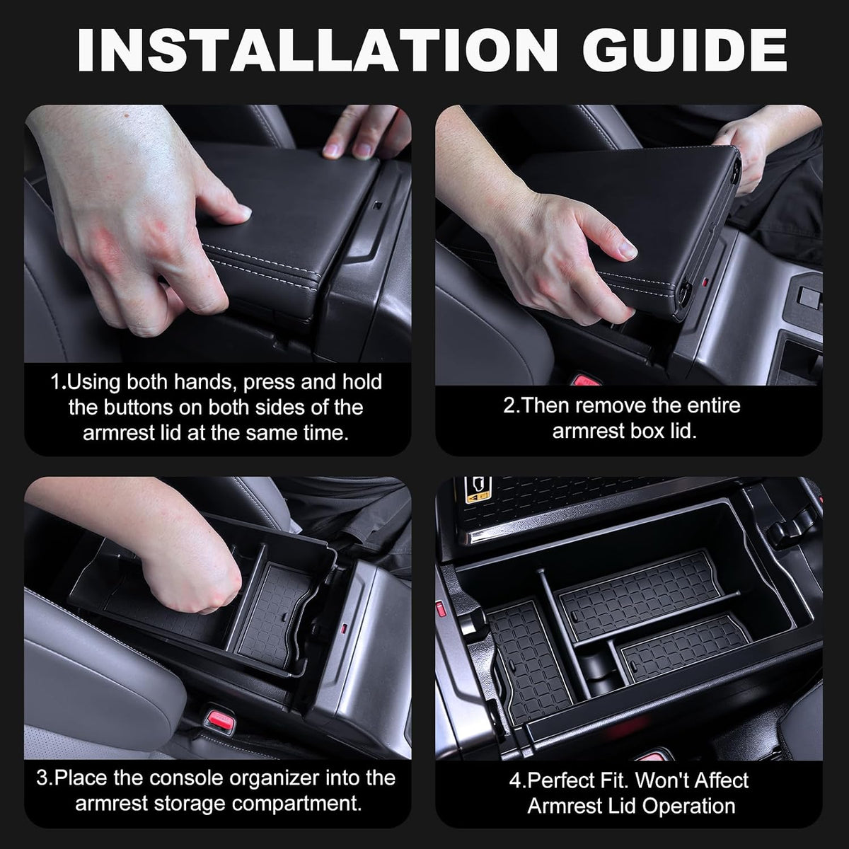 4PCS Center Console Organizer Tray Compatible with 2026 Toyota RAV4 Armrest Bottom Tray Center Console Silicone Pad 6th Gen RAV4 Hybrid&PHEV Interior Accessories