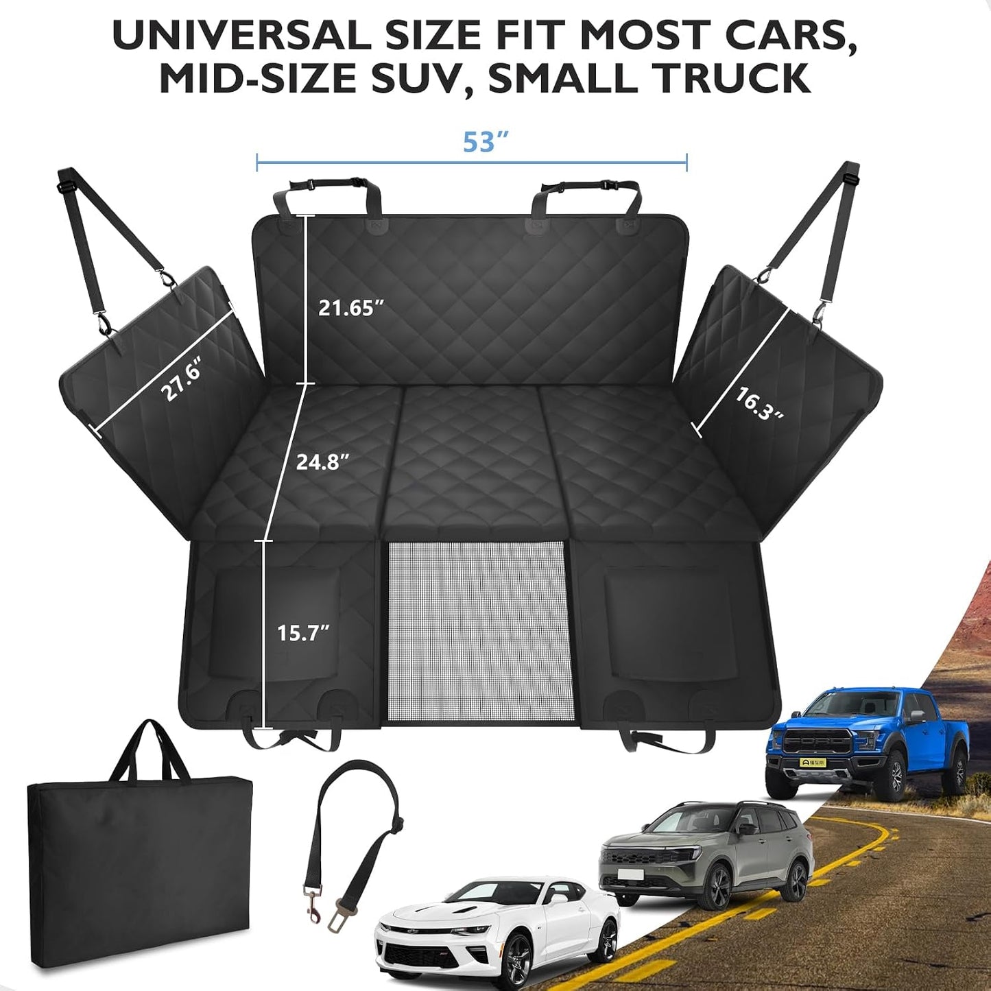 Back Seat Extender for Dogs-Large Space, Hard Bottom Egg Crate Foam Soft Dog Car Seat Cover, Sturdy Backseat Extender for Dogs, Waterproof Pet Car Bed Dog Hammock for Car, SUV, Truck