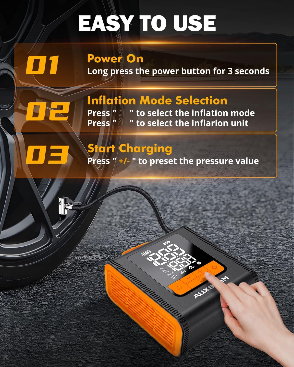 AUXBEAM H4 Series Tire Inflator Portable Air Compressor(Amber)