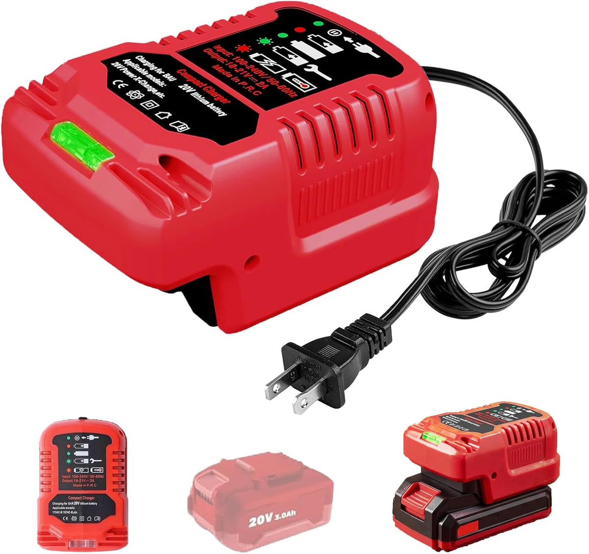 Car Charger for Dewalt Battery, Replace Vehicle Charger for Dewalt 20V 60V MAX Battery DCB203 DCB201 DCB204 DCB206 DCB606 DCB609, LED Indicator, Compact Design